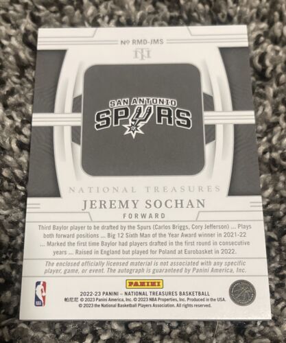 Jeremy Sochan 2022-23 National Treasures Novato Doble 3 COLORES Parche Automático 20/99 - Imagen 2 de 2
