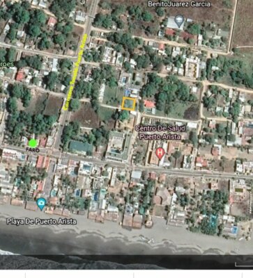 Terreno en VENTA en esquina a 1 cuadra de la Playa en Puerto Arista, Chiapas.