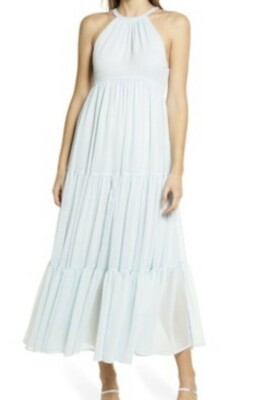 green emerald velvet dress Maely Gathered Slinky Maxi Dress - Pale Blue