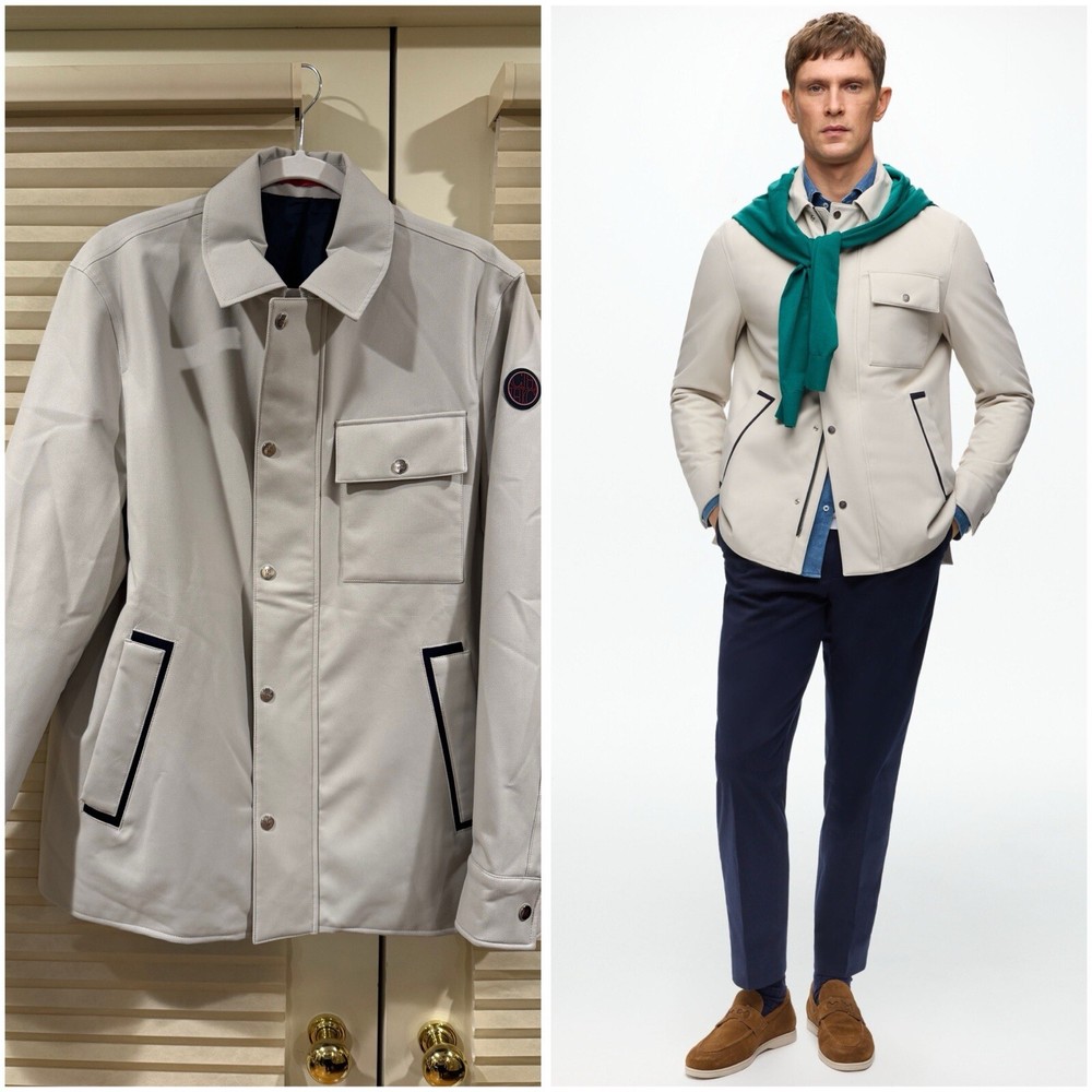 NEW!  $965 CAROLINA HERRERA MEN TEXTURED NYLON OVERSHIRT in Stone, Size M