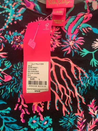 Lilly Pulitzer Girls Mini Jansen Dress Onyx Twilight Coral L (8-10) NWT - Picture 5 of 7