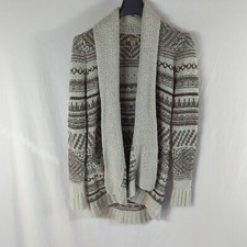 Lucky Brand Womans Size S Tan/Cream/ Western Open Front Cardigan wool blend