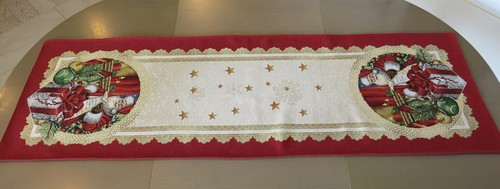 Table Runner Christmas Red & Golden threads Tapestry Rectangular Santa Clause - Picture 5 of 5