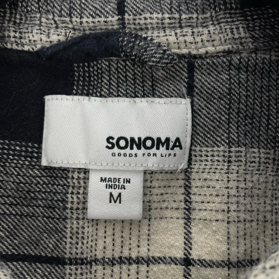 Camisa de flanela masculina Sonoma média 8 botões frontal preta xadrez bolsos no peito - Imagem 2 de 4