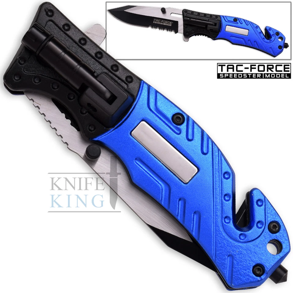 7.75" TAC FORCE POLICE RESCUE FLASHLIGHT SPRING ASSISTED FOLDING POCKET KNIFE - Image 2 of 4