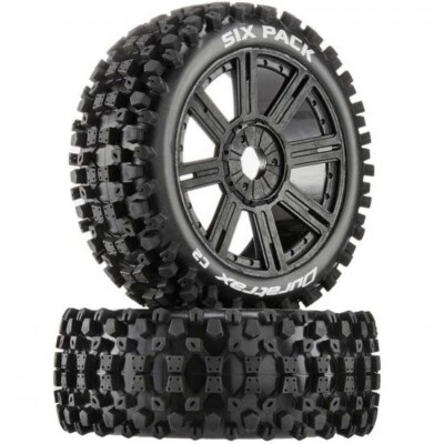 Duratrax ''''Sixpack'''' C2 1/8 Buggy-Reifen montiert auf Speiche schwarze Räder (1 Paar)