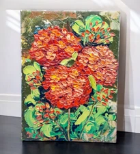 Geranium Original Painting 3D Semi-Abstract Art For Her Flower Handmade Wall Art