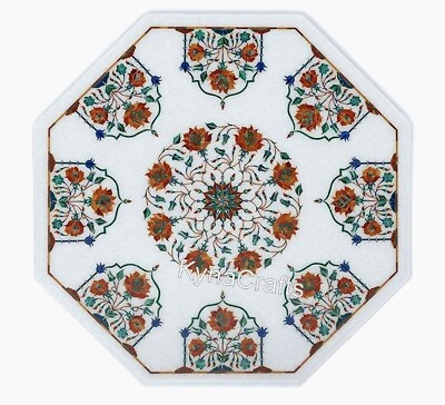 #ad Octagon White Marble Coffee Table Top Semi Precious Stone Inlay Work Patio Table $532.00