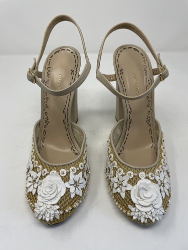 MARCHESA Heels Women 40 US 9 Nude Embroidered White Applique Floral Bridal - Picture 6 of 17