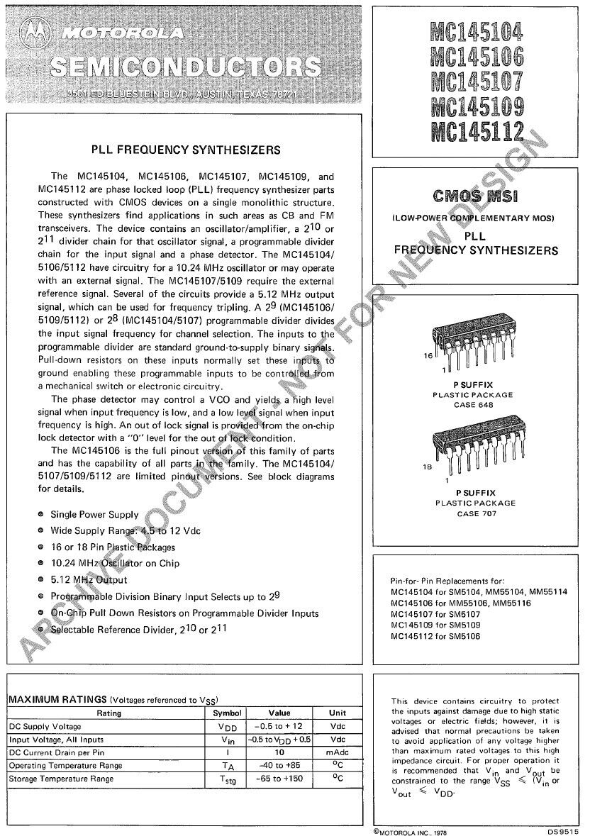 Motorola MC14509(P) SUB For MM48141 AN6040 MN6040 SM5109 Motorola MC14509(P) SUB For MM48141 AN6040 MN6040 SM5109