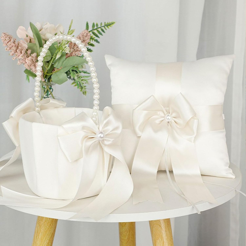 Set Cuscino Portafedi E Cesto per Ragazza Di Fiori per Matrimonio - Cuscino per - Foto 5 di 12