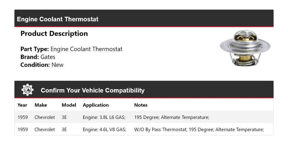 For 1959 Chevrolet 3E Engine Coolant Thermostat Gates - Image 2 of 4