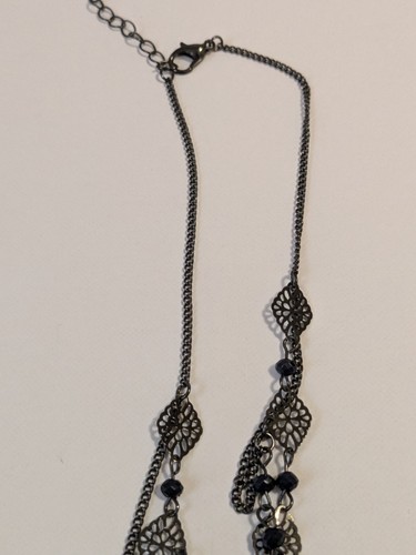 Claire's Black Choker With Filigree Leaves & Cross Pendant. 12", 2.5" Extender. - Picture 10 of 15