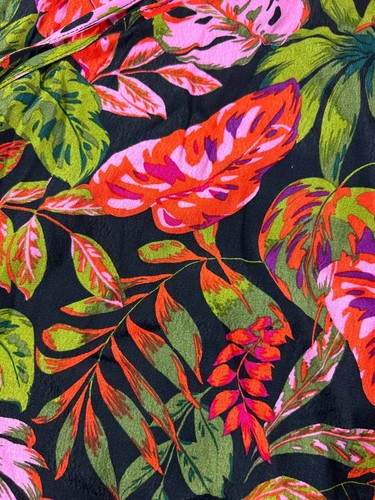 Terra Sky Womens Size 2X Floral Shirt Pull Over Black Green Tropical Front Tie - Picture 4 of 7