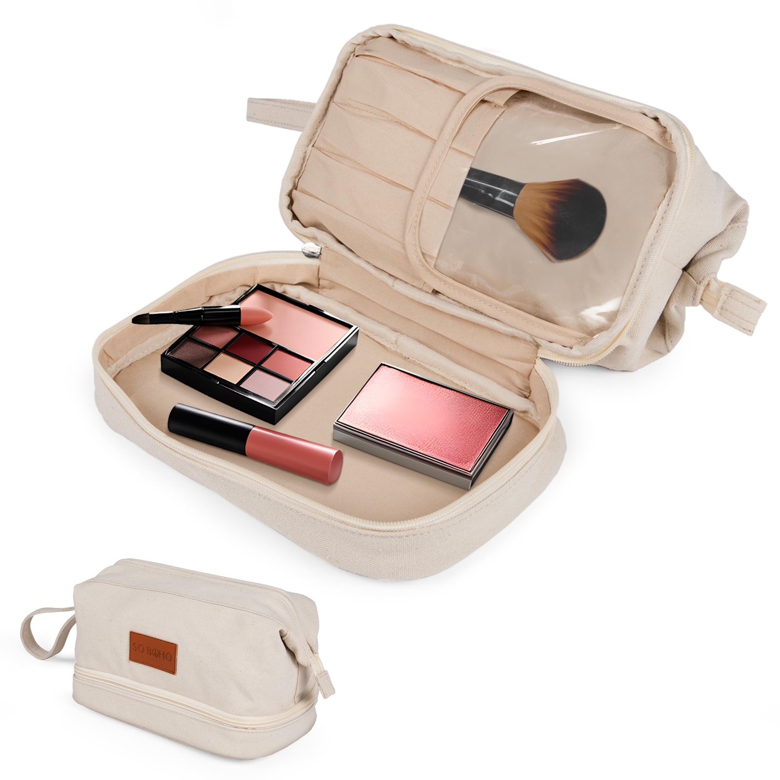 Double Layer Cosmetic Bag: Makeup Bag, Double Layer Travel Makeup Bag, Portab...