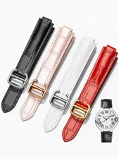 NEW LEATHER 14MM 16MM WATCH BAND STRAP FOR LADY CARTIER BALLON BLEU WATCH BLACK