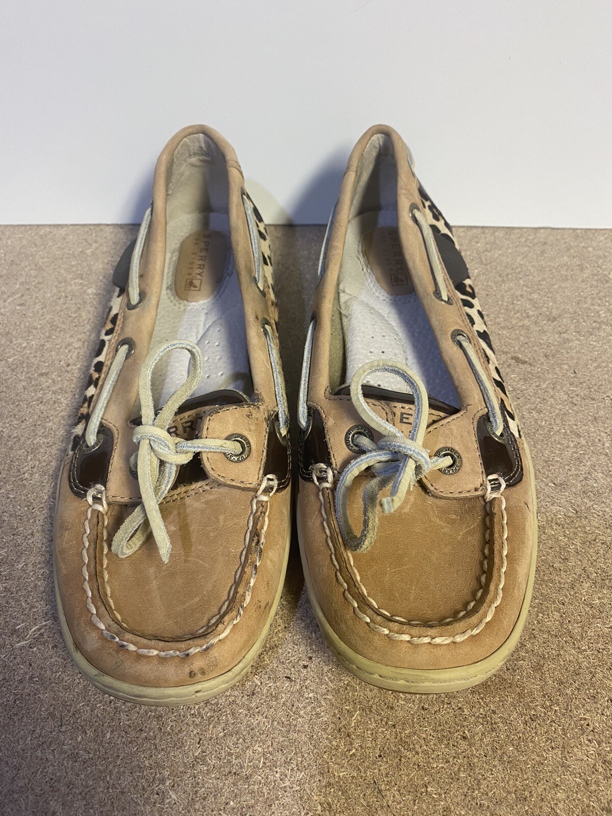 Sperry Top Siders Womens Sz 6.5M Boat Shoes Beige Leopard Cheetah Print