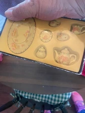 8 pc Mini Tea Set Women's In Garden Decorative Porcelain & Box