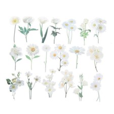 40 Sheet Clear White Daisies Flower PET Sticker Waterproof Flower Decal White