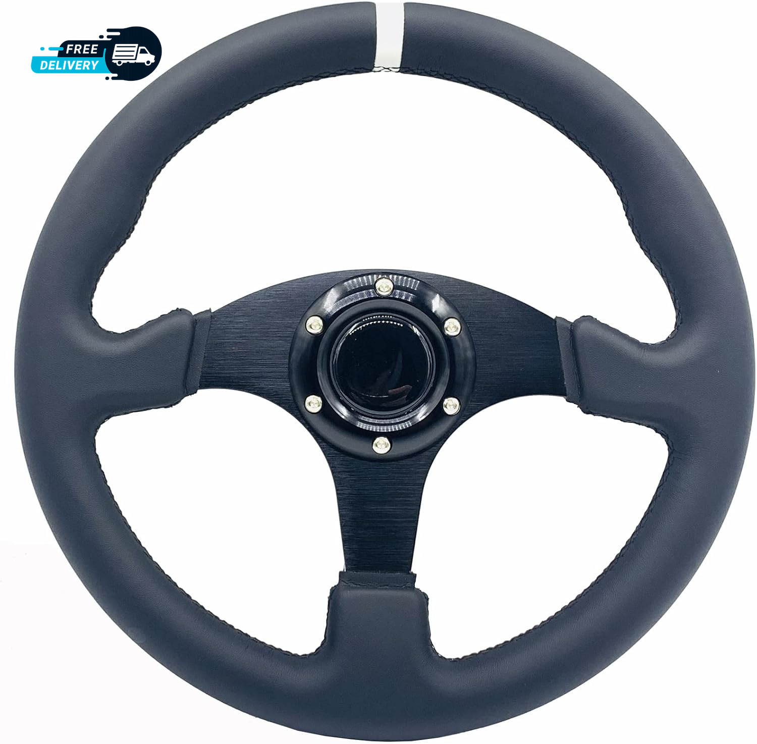 13 White Stripe Racing Steering Wheel Genuine Leather Grip Racing