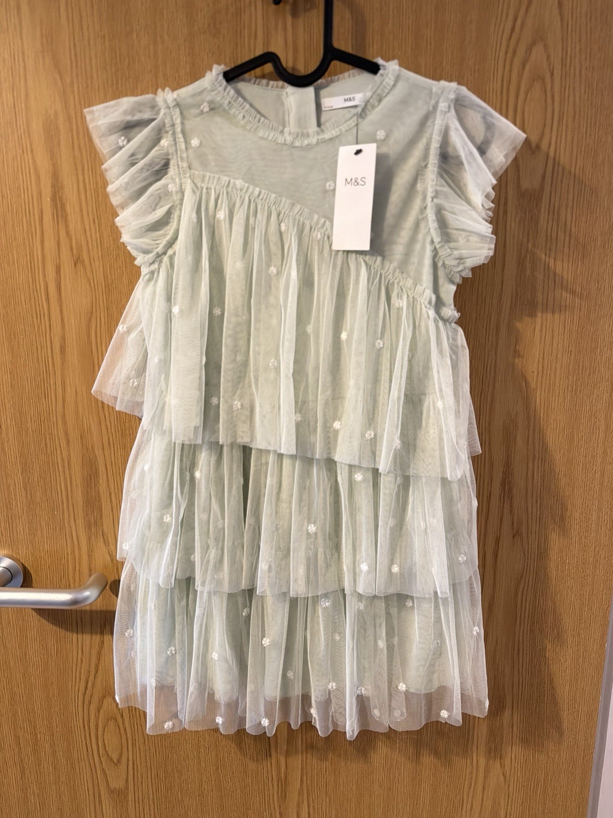M&S girls dress, tiered, mint green, age 9-10 years rrp £28