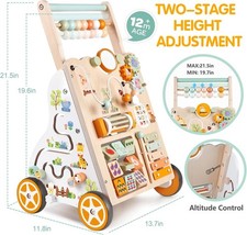 Chariot de Marche en Bois pour Bébé  Jouet Montessori à Trotteur avec Centre d