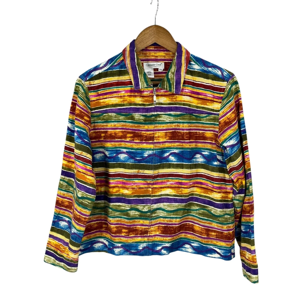 Chaqueta Coldwater Creek Arco Iris Mujer Talla M Pequeña Rayas Retro Algodón Cremallera Foto 3 de 4