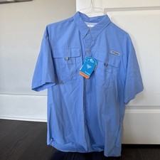 Columbia Shirt Mens L Blue Bahama II PFG Fishing Button Up Omni Shade UPF 30