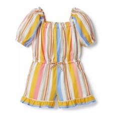Janie and Jack, Striped Ruffle Romper, Multicolor Cotton, Summer Playwear