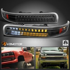 Fits 1999-2002 Chevy Silverado 00-06 Tahoe Suburban Black Led Bumper Lights Lamp