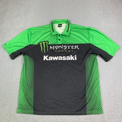 Monster Energy Kawasaki Racing Shirt Mens 2XL Polo Green Team Pit Crew EUC