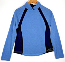 LL Bean Pullover Sweatshirt Womens Small Blue Black Waffle Knit Performance USA
