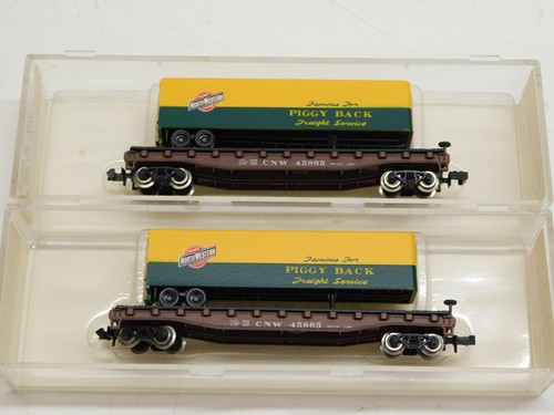 Remolque Atlas escala N Chicago y Northwestern 40' en coche plano #3772 - Lote de 2 | Condition: Used