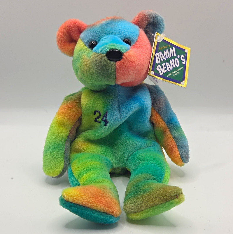 Vintage Bamm Beanos MLB Ken Griffey Jr. #24 Rainbow Beanbag Plush Bear 1998