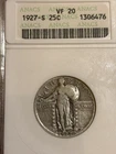 1927s Standing Liberty Quarter Old Anacs Soapbox VF20 Low Mintage 396,000 Key!!