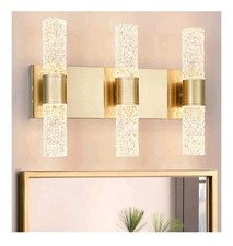 Gold Bathroom Light Fixture, Modern Brushed Vanity Light with Crystal, 6...