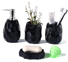 Ceramic Bathroom Accessories Set 4 PCS,Thickened Bathroom Black Ceramic 4 Pcs