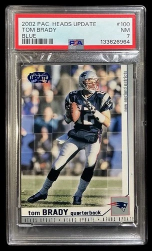 2002 pacific heads update #100 tom brady; blue SP parallel PSA 7  **COLOR MATCH