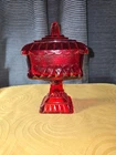Vintage MCM Ruby Red Jeanette Glass Pedestal Wedding Cake Box
