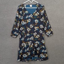 CAbi Dress Womens Small Pirouette Floral Chiffon Ruffled Hem Sheer Tiered Navy