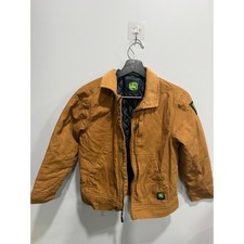 John Deere Mens Brown Canvas Work Jacket Corduroy Collar Quilted Lined 14/16