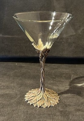 Grey Goose Vodka Martini Glass Pewter Stem Twisted Metal Feathers 6.5''