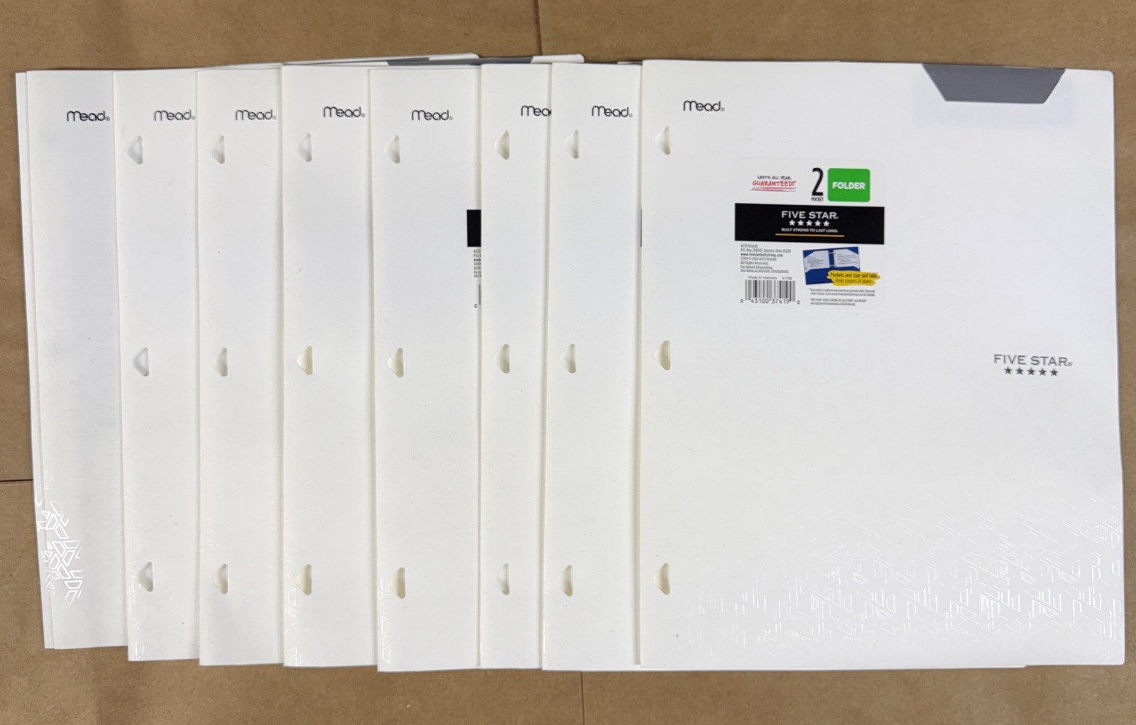 Lot Of 8 Mead Five Star 2 Pocket & Prong Folders White New