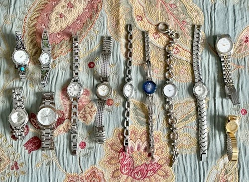 Vintage Ladies Watch Lot 12 Timex Geneva Elite Folio & others NEW Battery Works