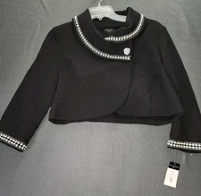 Tahari ASL Jacket 14 Black Cocktail Party Pearl Beads Cropped Blazer NWT 249
