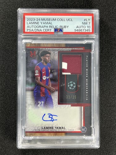 2023-24 Topps Museum Lamine Yamal Ruby GU Patch Relic RC RPA /25 PSA 10 Auto