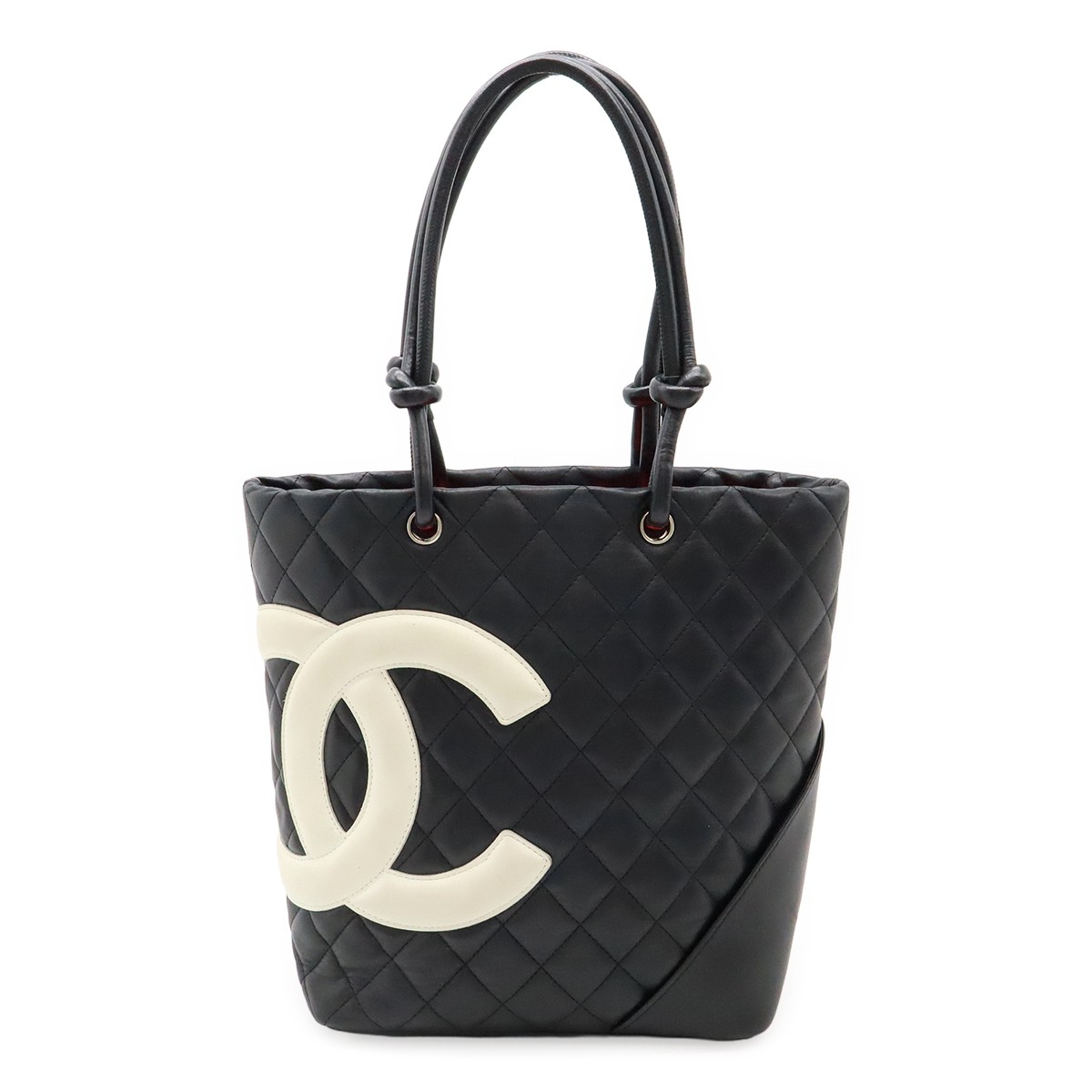 CHANEL Cambon Line Medium Tote Shoulder Bag Soft Calf Black White A25167 819063