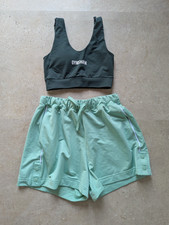 Conjunto de sujetador deportivo Gymshark para mujer a juego pantalones cortos de entrenamiento ropa deportiva verde talla S