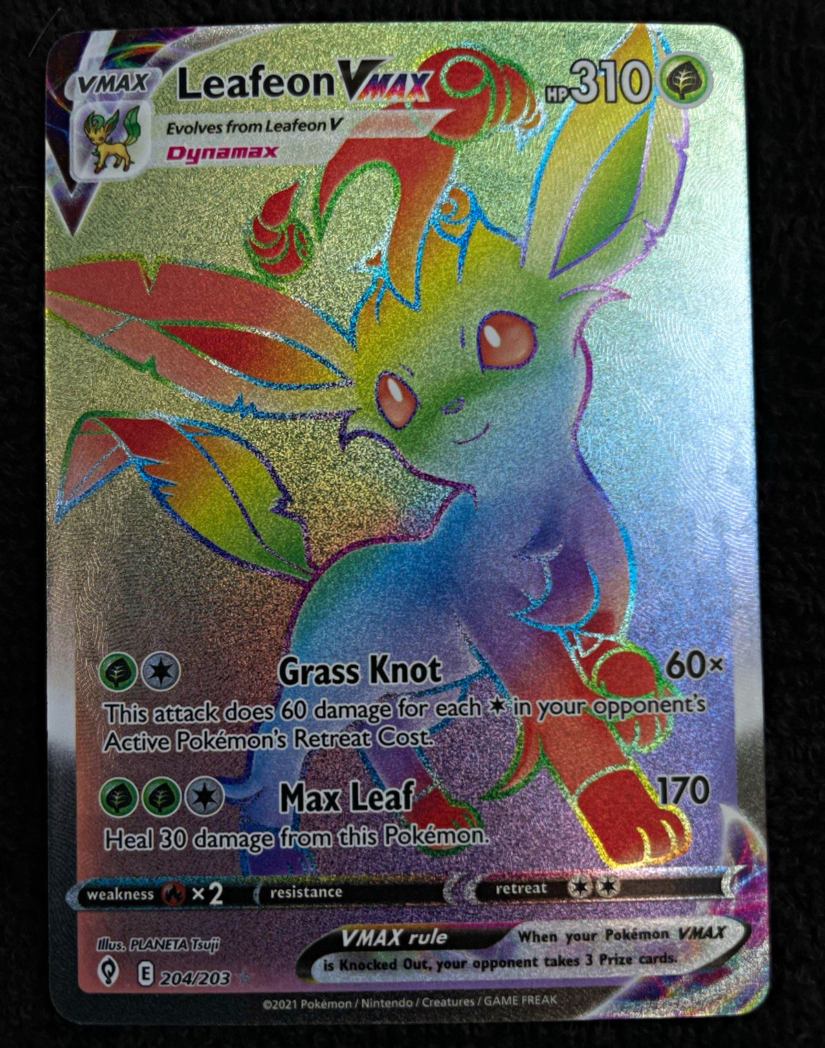 🔥NM Pokémon Company Leafeon VMAX 204/203 Evolving Skies Secret Rare Holo FA