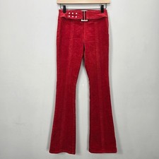 Corduroy Flare Pants XS Red Buckle High Waist Bell Bottoms Retro Y2K Western